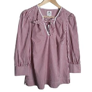 NWT J. Crew Striped Top Cotton Long Sleeve Cuffed Red White Stripe
